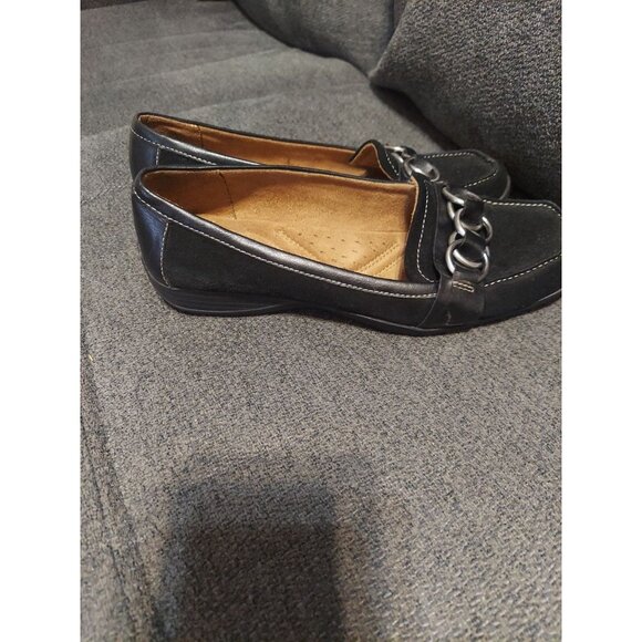 Naturalizer Shoes Womens Size 7.5 Click Ballet Loafers Black Leather Suede Slip - Picture 5 of 10